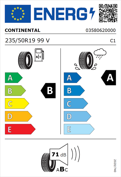 Tyre Label for Continental PremiumContact 6 235/50R19 99V