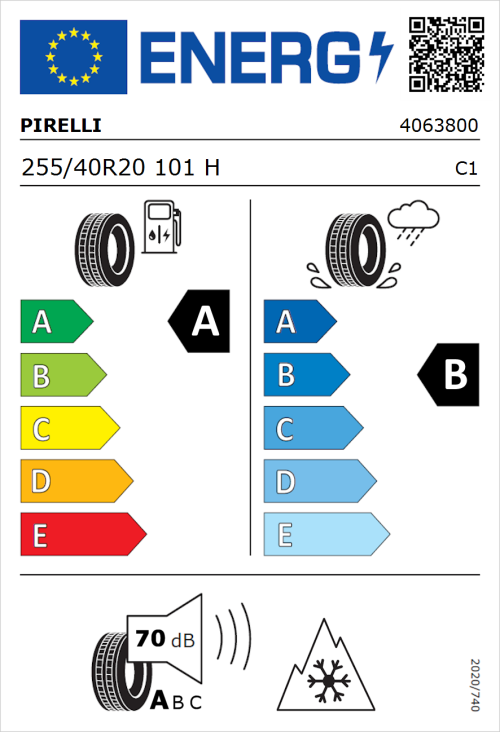 Tyre Label for Pirelli Scorpion Verde All Season Plus II 255/40R20 101H