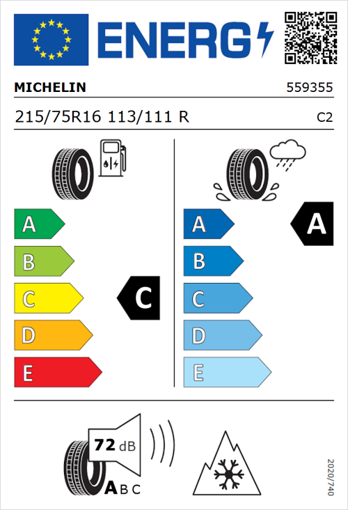 Tyre Label for Michelin CrossClimate Camping 215/75R16 113/111R