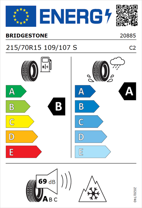 Tyre Label for Bridgestone Duravis Van 215/70R15 109/107S