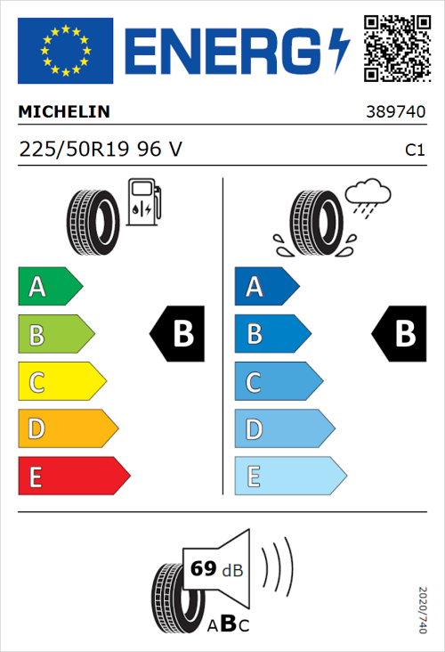 Tyre Label for Michelin e.primacy 225/50R19 96V