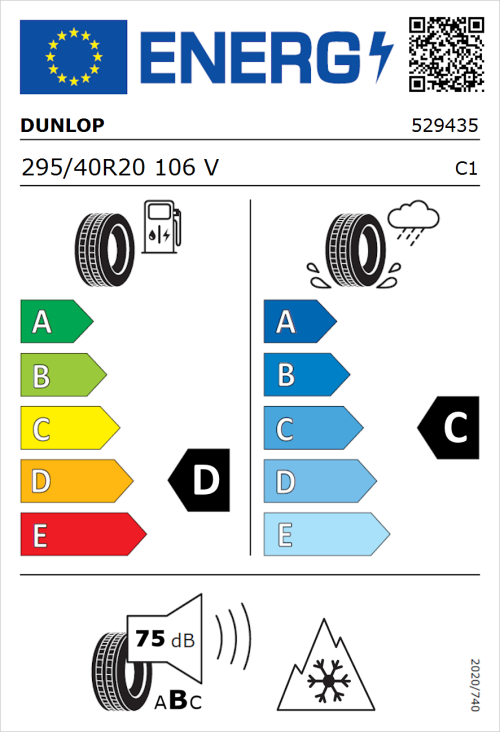Tyre Label for Dunlop SP Winter Sport 4D 295/40R20 106V