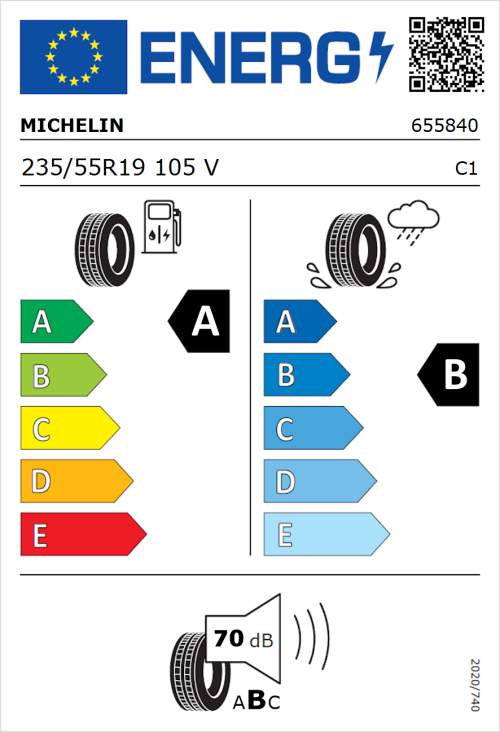 Tyre Label for Michelin e.primacy 235/55R19 105V