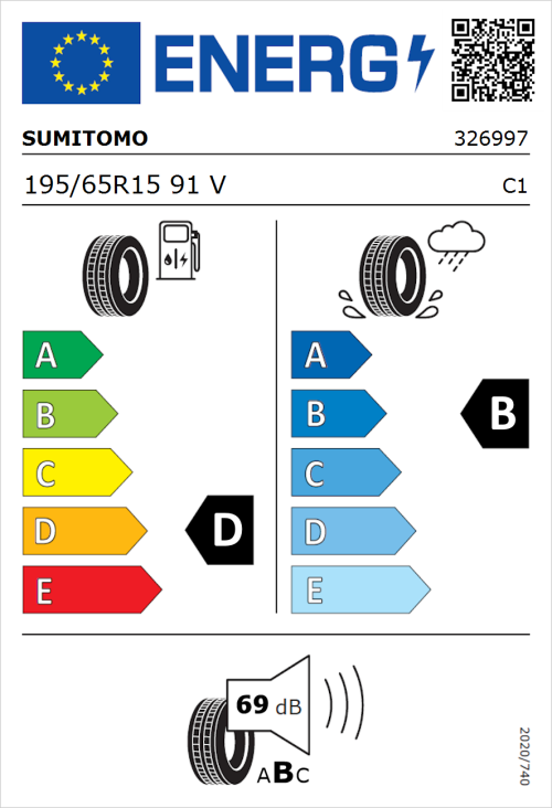 Tyre Label for Sumitomo BC100 195/65R15 91V