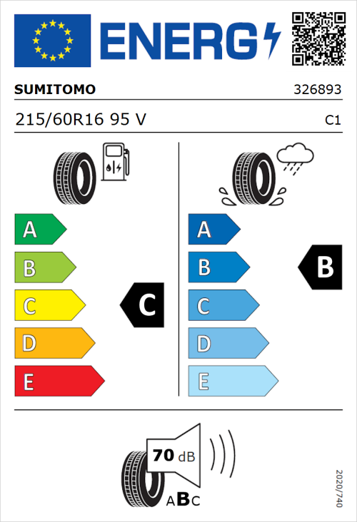 Tyre Label for Sumitomo BC100 215/60R16 95V